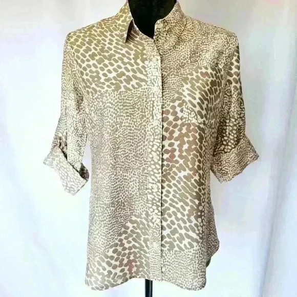 ✨Like New✨ Express Animal Print Slim Fit Portofino, Tan/White, Size S - Picture 4 of 9